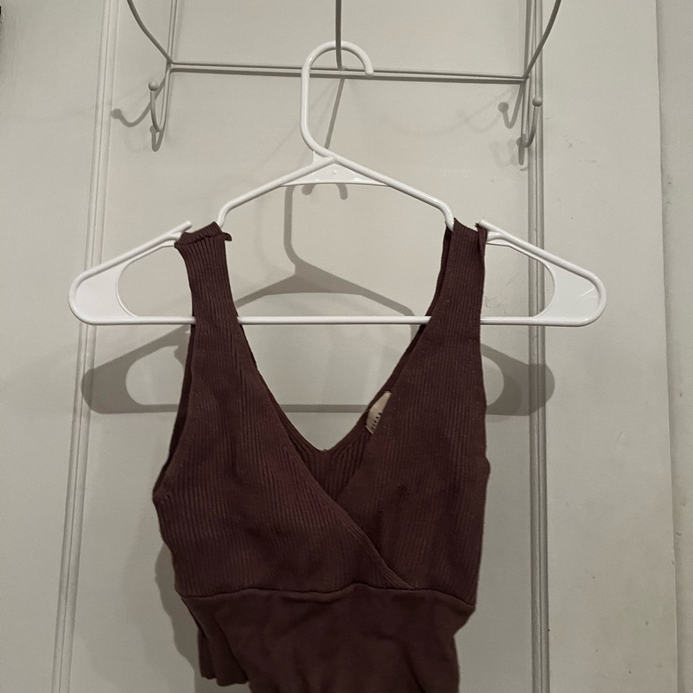 Othr Chocolate Brown Ribbed Crop Top